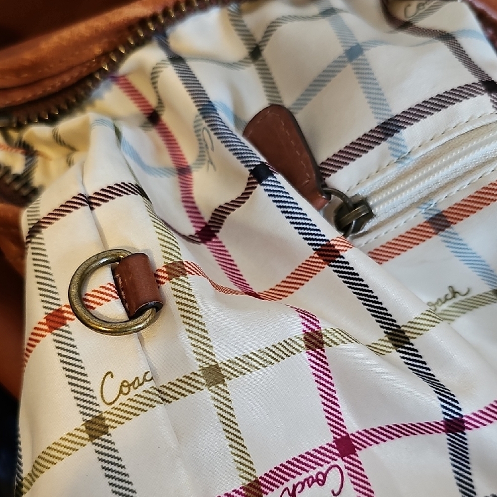 Coach 2007 XL 11423 Bleecker Tattersall Leather Duffle Cognac - Picture 12 of 13
